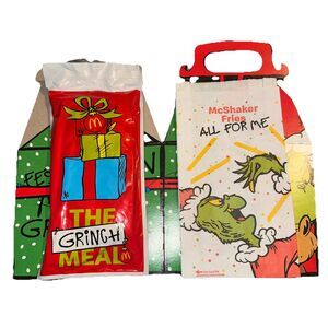 McDonalds Grinch Christmas Meal Box McShaker Fries Bag Sealed Yellow Socks